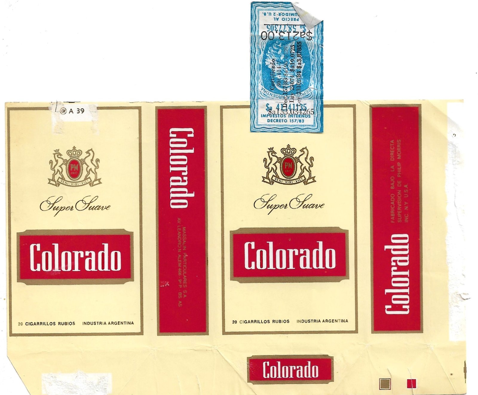 MARQUILLA COLORADO 20 CIGARRILLOS INDUSTRIA ARGENTINA SOFT