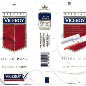 MARQUILLA VICEROY 20 CIGARRILLOS INDUSTRIA ARGENTINA SOFT