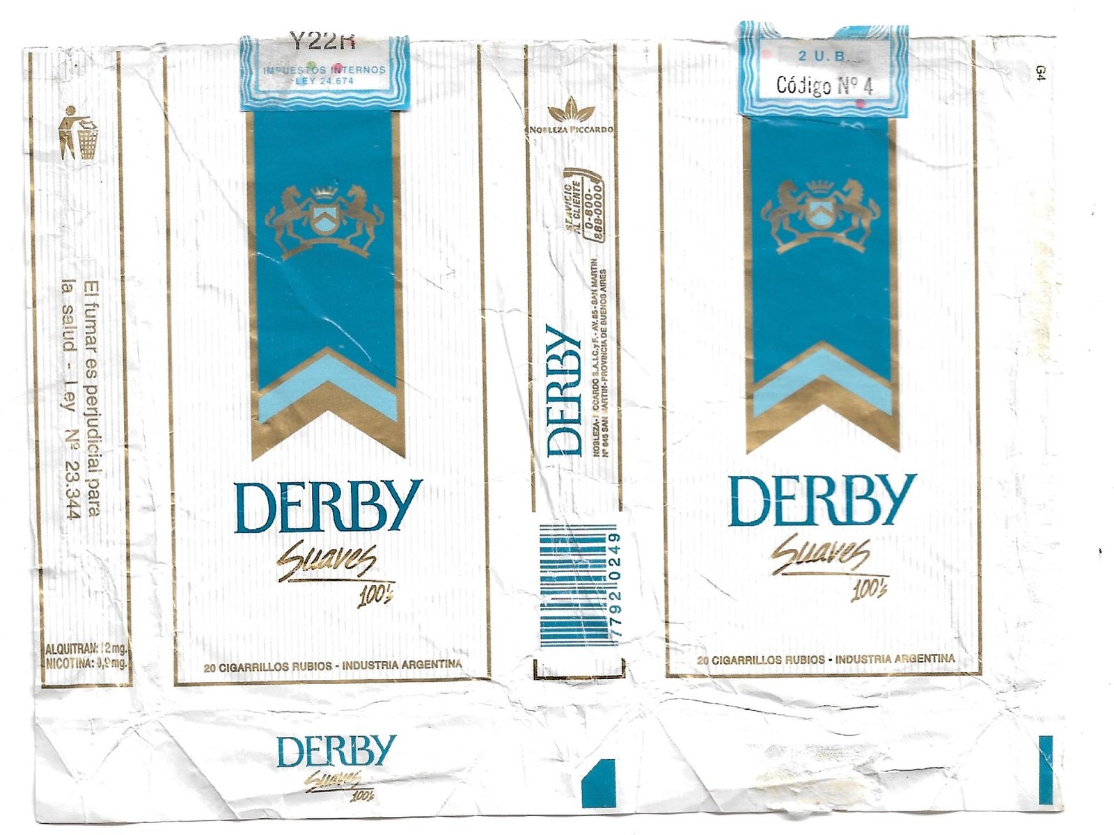 MARQUILLA DERBY 20 CIGARRILLOS INDUSTRIA ARGENTINA SOFT
