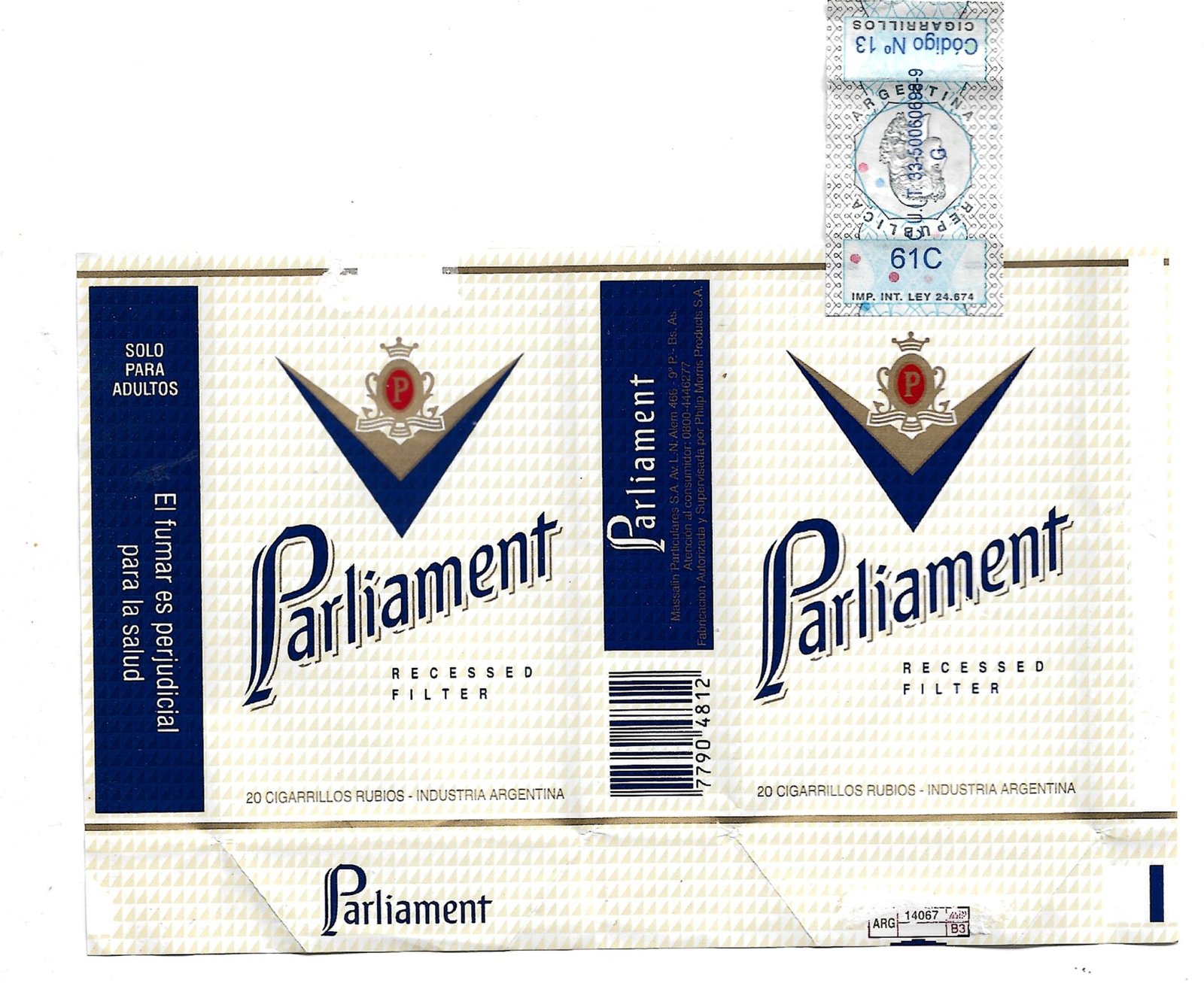 MARQUILLA DE CIGARRILLOS PARLÍAMENT 20 CIGARRILLOS INDUSTRIA ARGENTINA SOFT