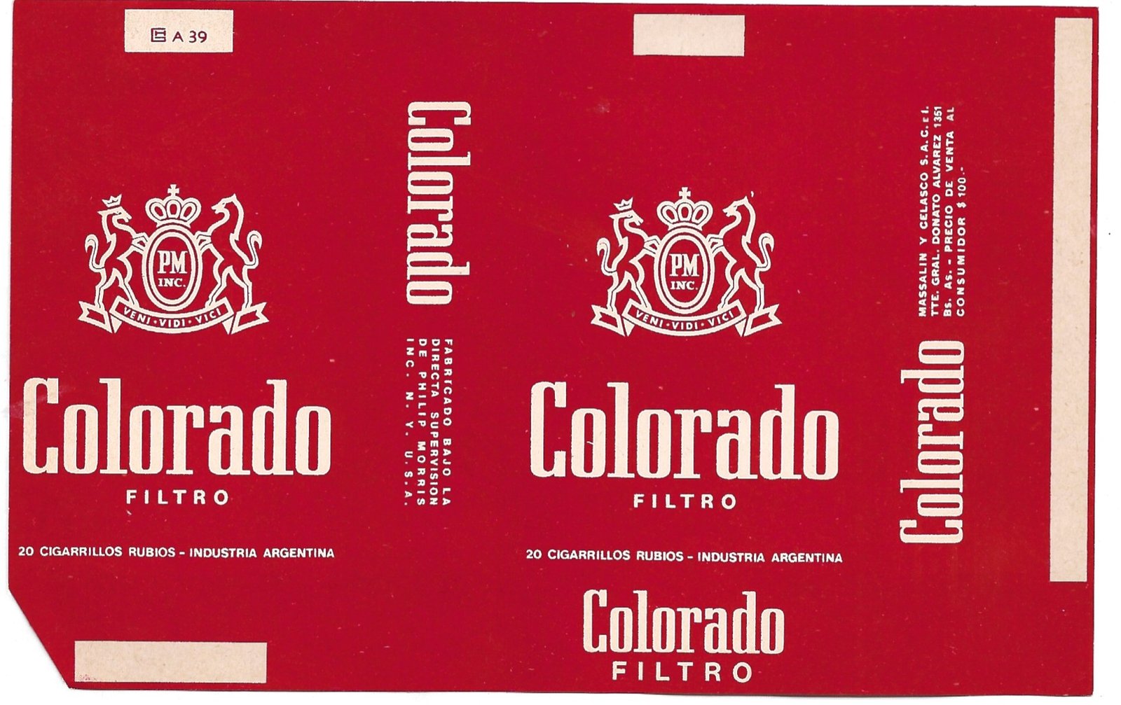 MARQUILLA COLORADO 20 CIGARRILLOS INDUSTRIA ARGENTINA SOFT