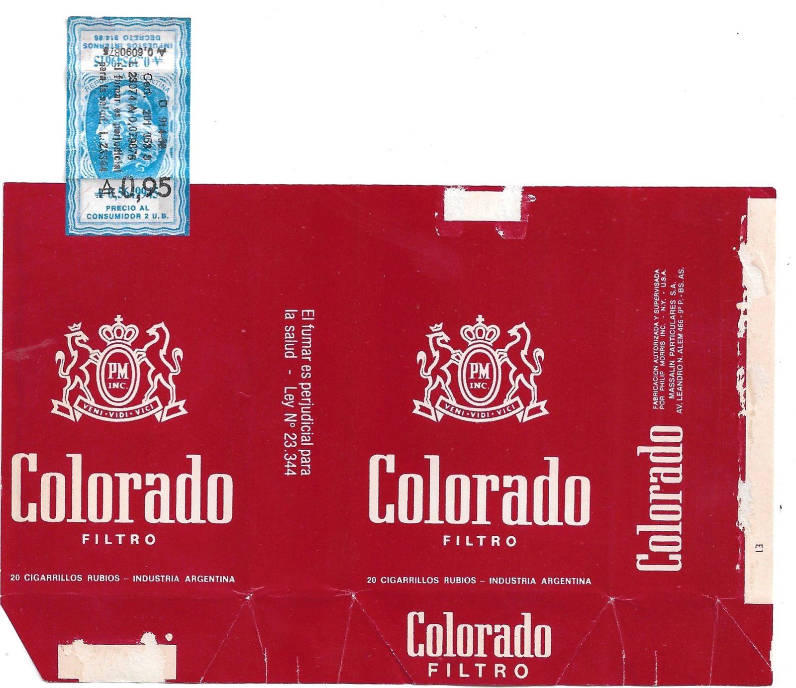 MARQUILLA COLORADO 20 CIGARRILLOS INDUSTRIA ARGENTINA SOFT