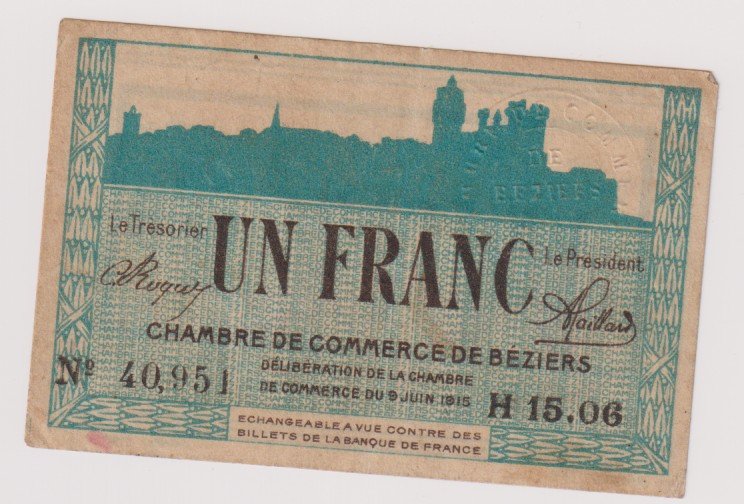 FRANCIA 1 FRANC CHAMBRE DE COMERCE 1915
