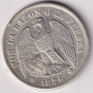 CHILE 1 PESO 1876 PLATA XF