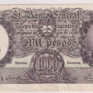 ARGENTINA MONEDA NACIONAL REPOSICION 1000 PESOS A 10 RESELLADO BOT 2215 XF-