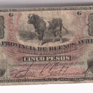ARGENTINA PROVINCIA DE BUENOS AIRES 5 PESOS 1869