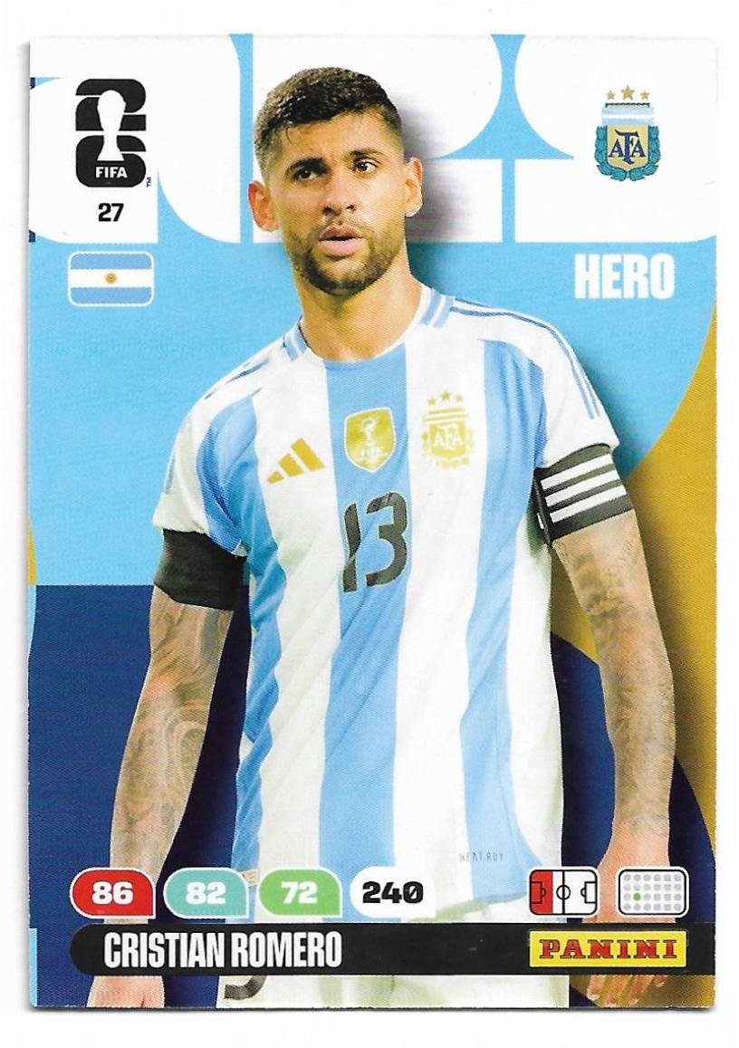 ADRENALYN OFFICIAL TRADING CARDS MUNDIAL 2026 CRISTIAN ROMERO N°27
