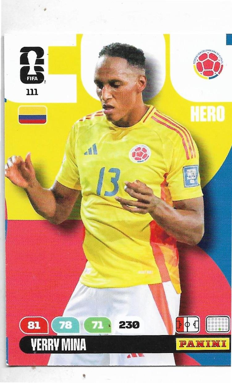 ADRENALYN OFFICIAL TRADING CARDS MUNDIAL 2026 YERRY MINA N°111