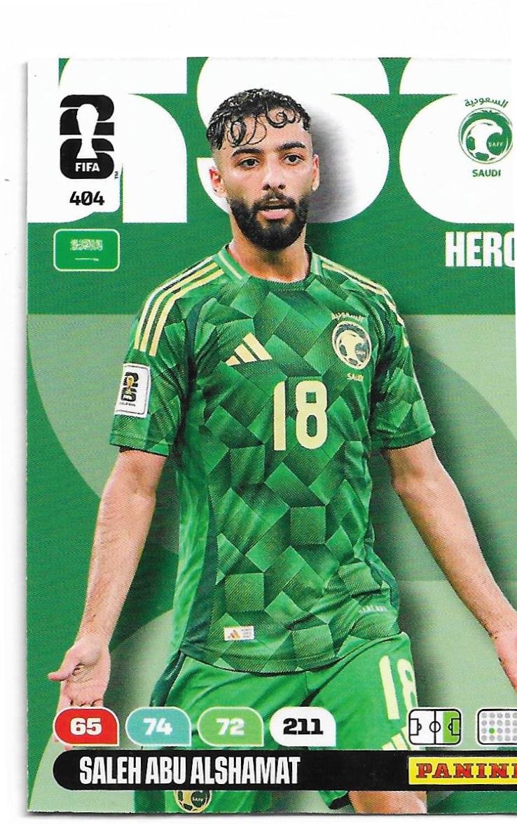 ADRENALYN OFFICIAL TRADING CARDS MUNDIAL 2026 SALEH ABU ALSHAMAT N°404