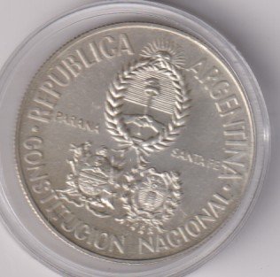 ARGENTINA PROOF CONSTITUYENTE 5 PESOS PLATA
