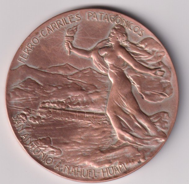 MEDALLA FERROCARRIL PATAGONICO 1910 SAN ANTONIO A NAHUEL HUAPI