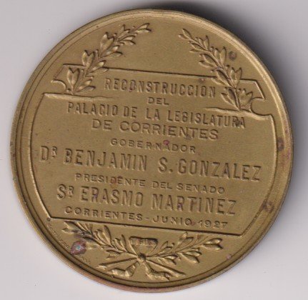 MEDALLA RECONSTRUCCION PALACIO LEGISLATIVO DE CORRIENTES 1927 - Imagen 2