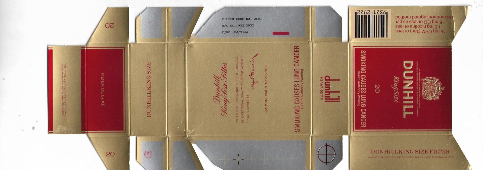MARQUILLA DUNHILL 20 CIGARRILLOS AUSTRALIA BOX