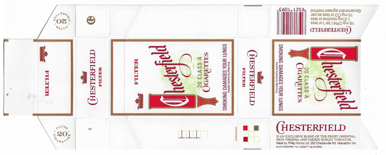 MARQUILLA CHESTERFIELD 20 CIGARRILLOS AUSTRALIA BOX