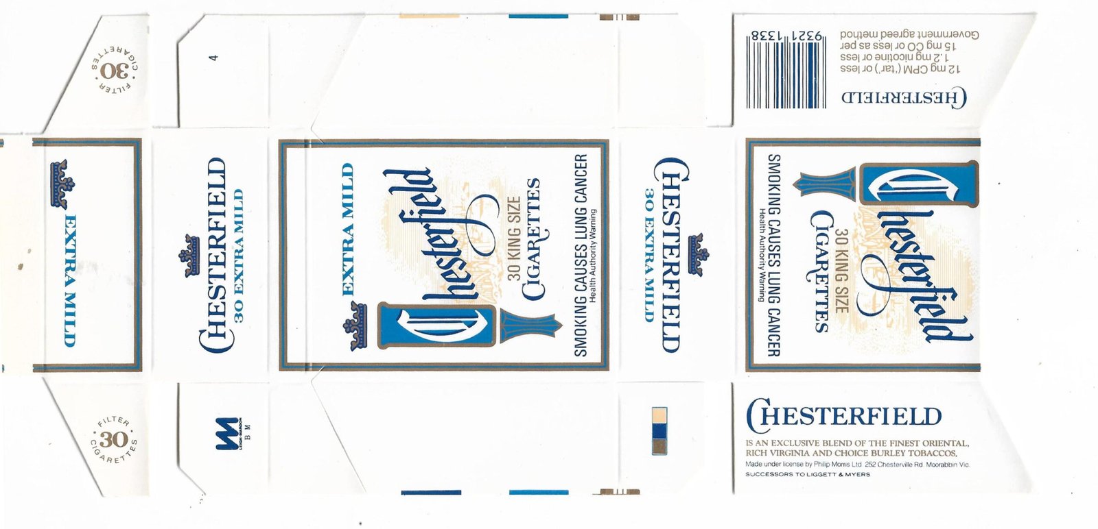 MARQUILLA CHESTERFIELD 20 CIGARRILLOS AUSTRALIA BOX