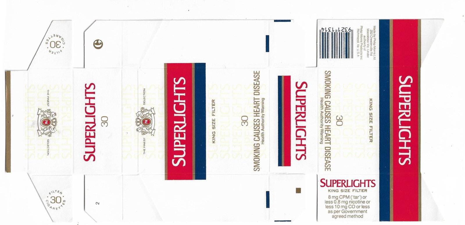MARQUILLA SUPERLIGHTS 30 CIGARRILLOS AUSTRALIA BOX