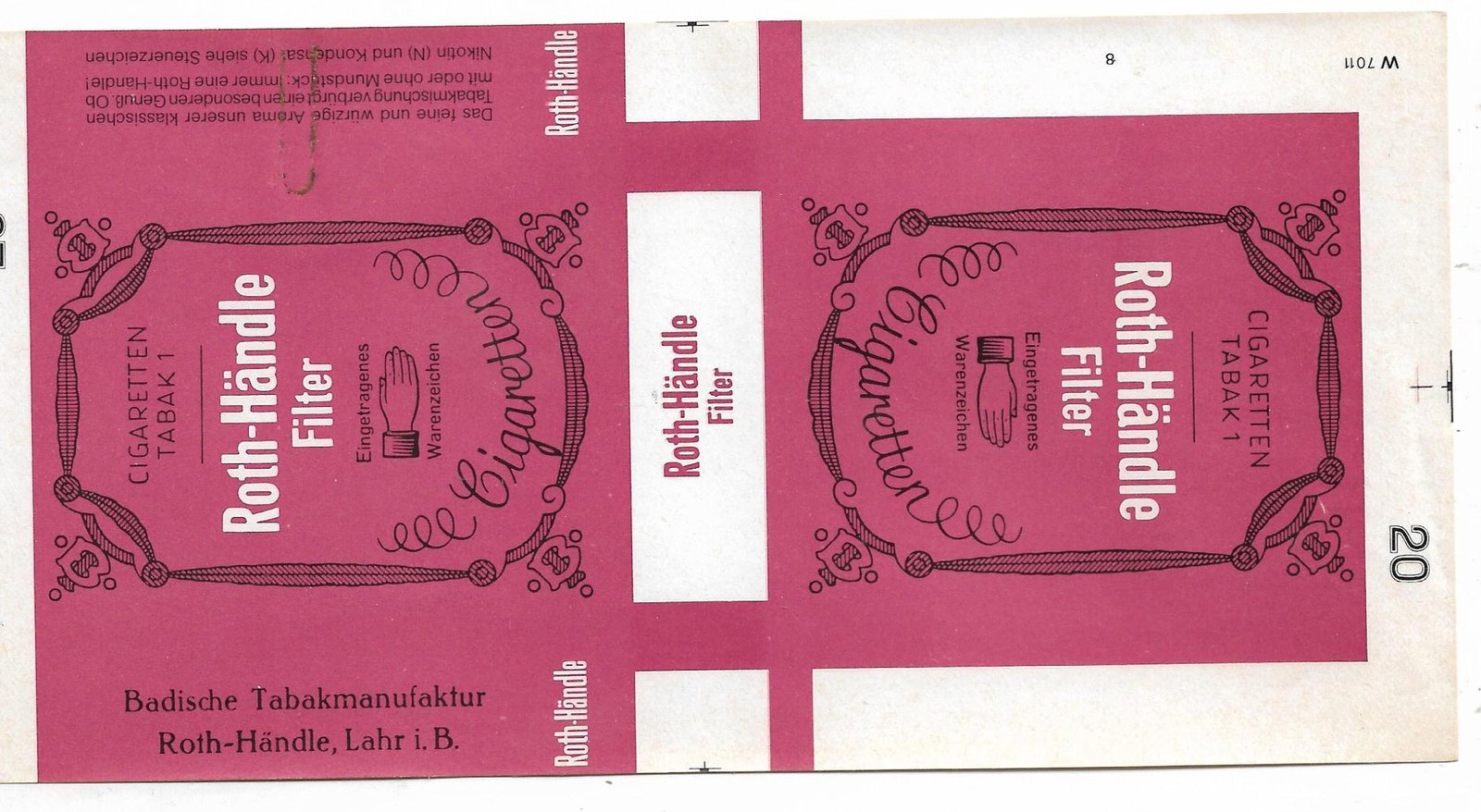 MARQUILLA ROTH-HANDLE 20 CIGARRILLOS ALEMANIA