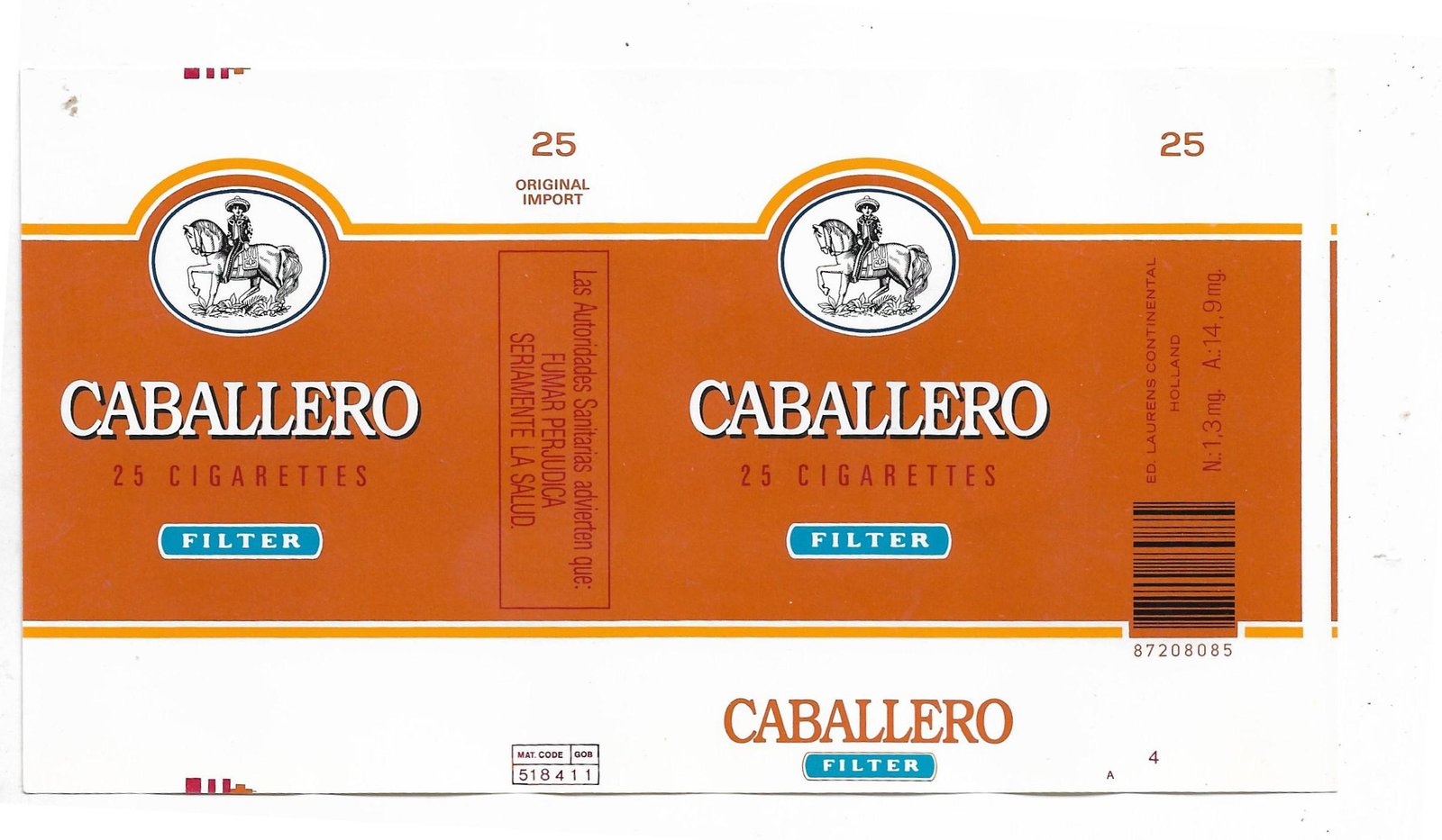 MARQUILLA CABALLERO 25 CIGARRILLOS HOLANDA