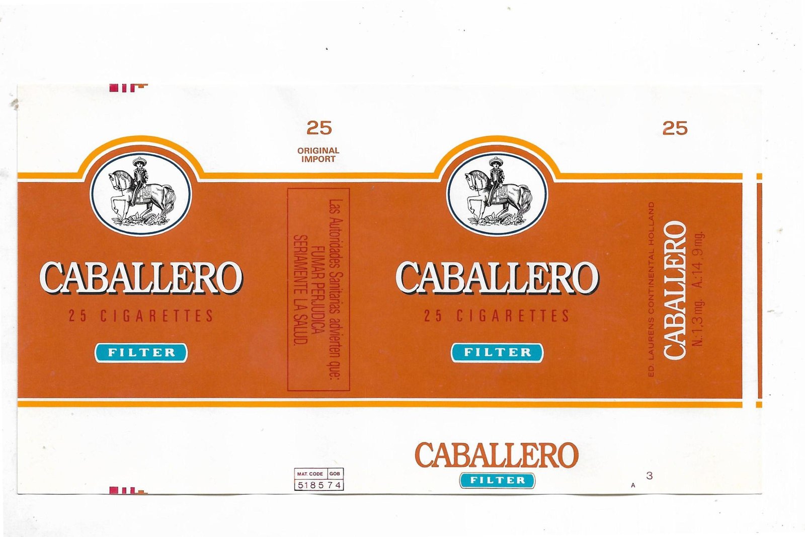MARQUILLA CABALLERO 25 CIGARRILLOS HOLANDA