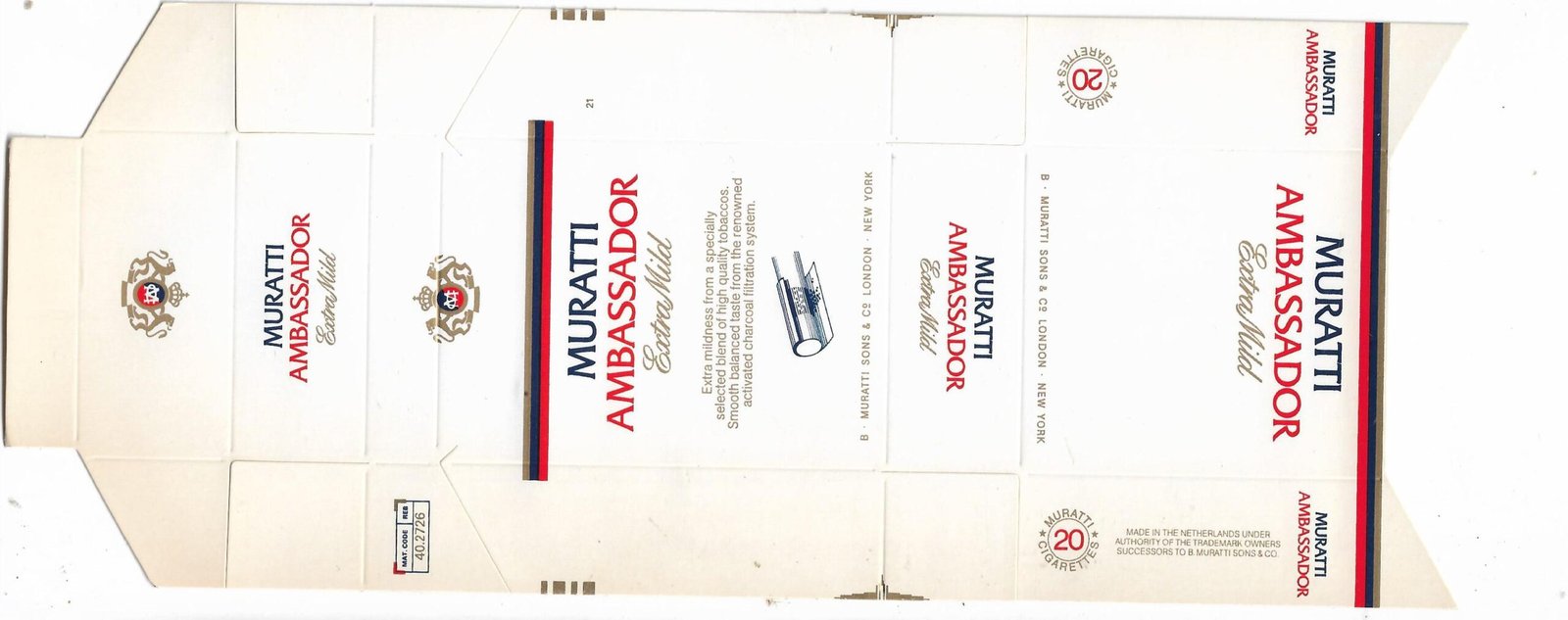 MARQUILLA MURATTI AMBASSADOR 20 CIGARRILLOS HOLANDA BOX