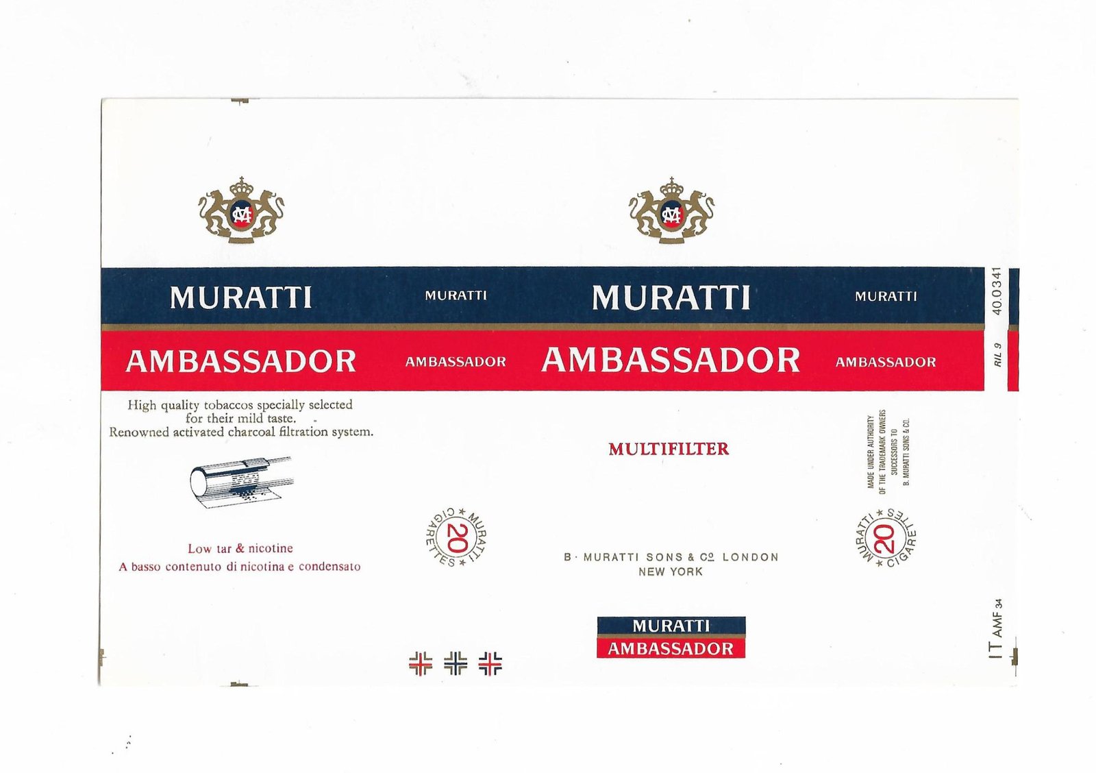 MARQUILLA MURATTI AMBASSADOR 20 CIGARRILLOS BÉLGICA