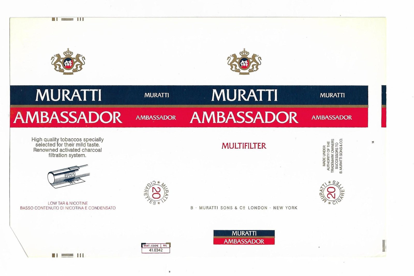 MARQUILLA MURATTI AMBASSADOR 20 CIGARRILLOS BÉLGICA