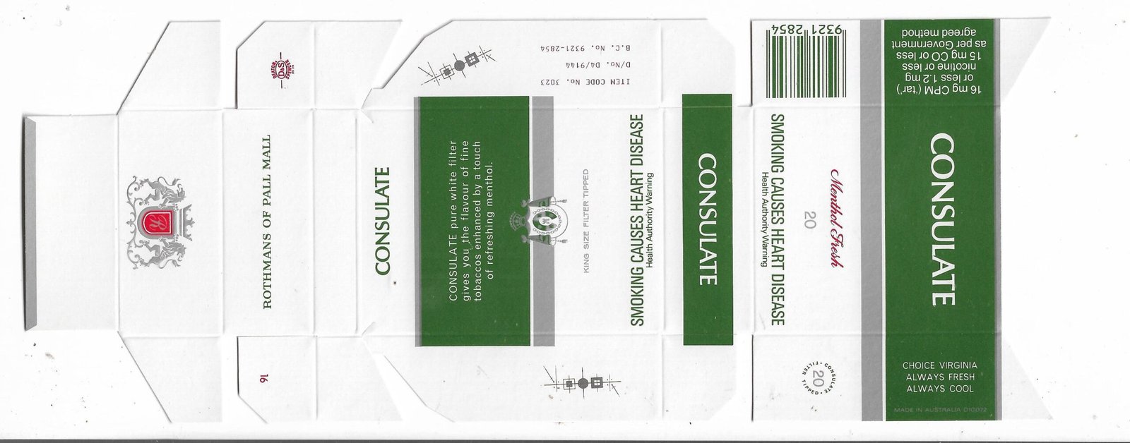 MARQUILLA CONSULATE 20 CIGARRILLOS DE AUSTRALIA BOX