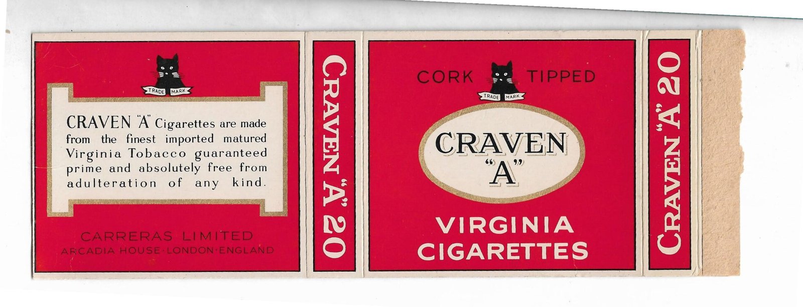 MARQUILLA  CRAVEN  «A» 20 CIGARRILLOS INDUSTRIA  INGLATERRA BOX