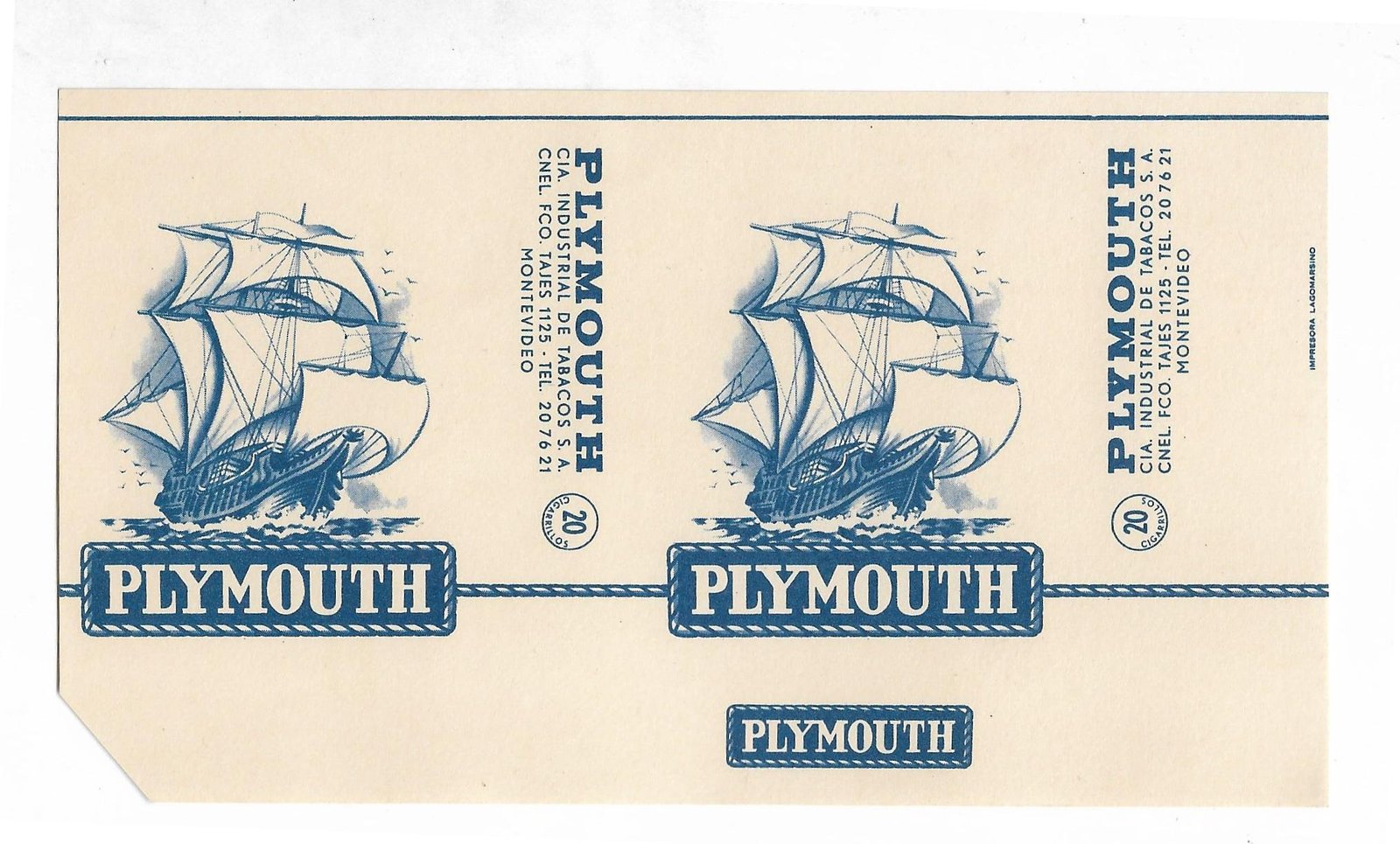 MARQUILLA PLYMOUTH 20 CIGARRILLOS INDUSTRIA URUGUAY SOFT