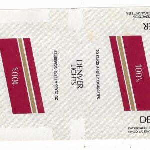 MARQUILLA DENVER LIGHTS 100´S 20 CIGARRILLOS INDUSTRIA PARAGUAYA SOFT