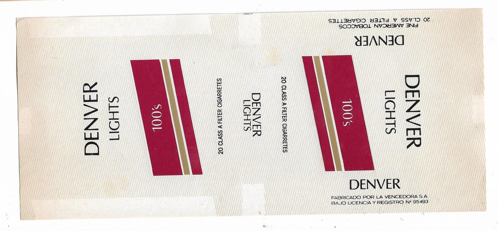 MARQUILLA DENVER LIGHTS 100´S 20 CIGARRILLOS INDUSTRIA PARAGUAYA SOFT