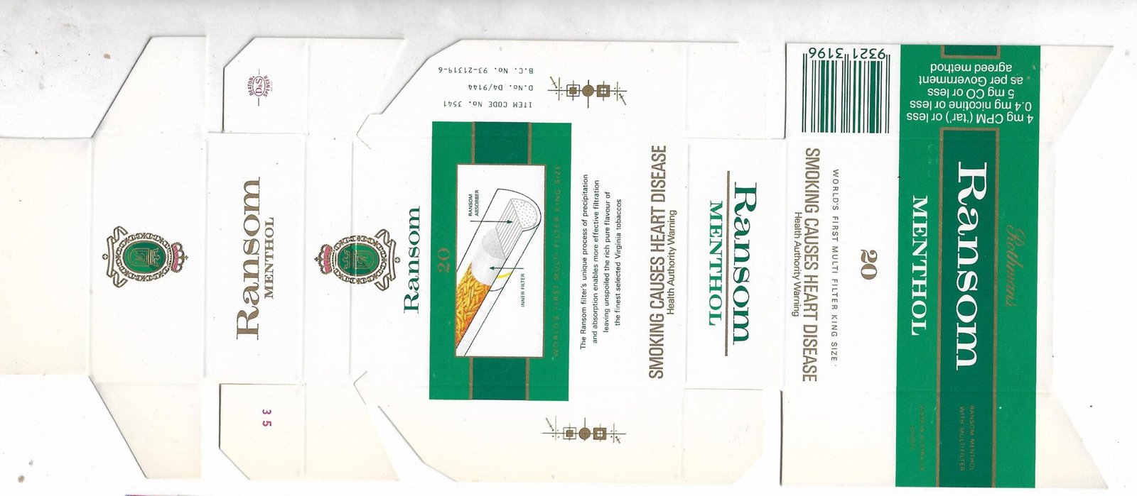 MARQUILLA RANSON MENTHOL 20 CIGARRILLOS DE AUSTRALIA BOX