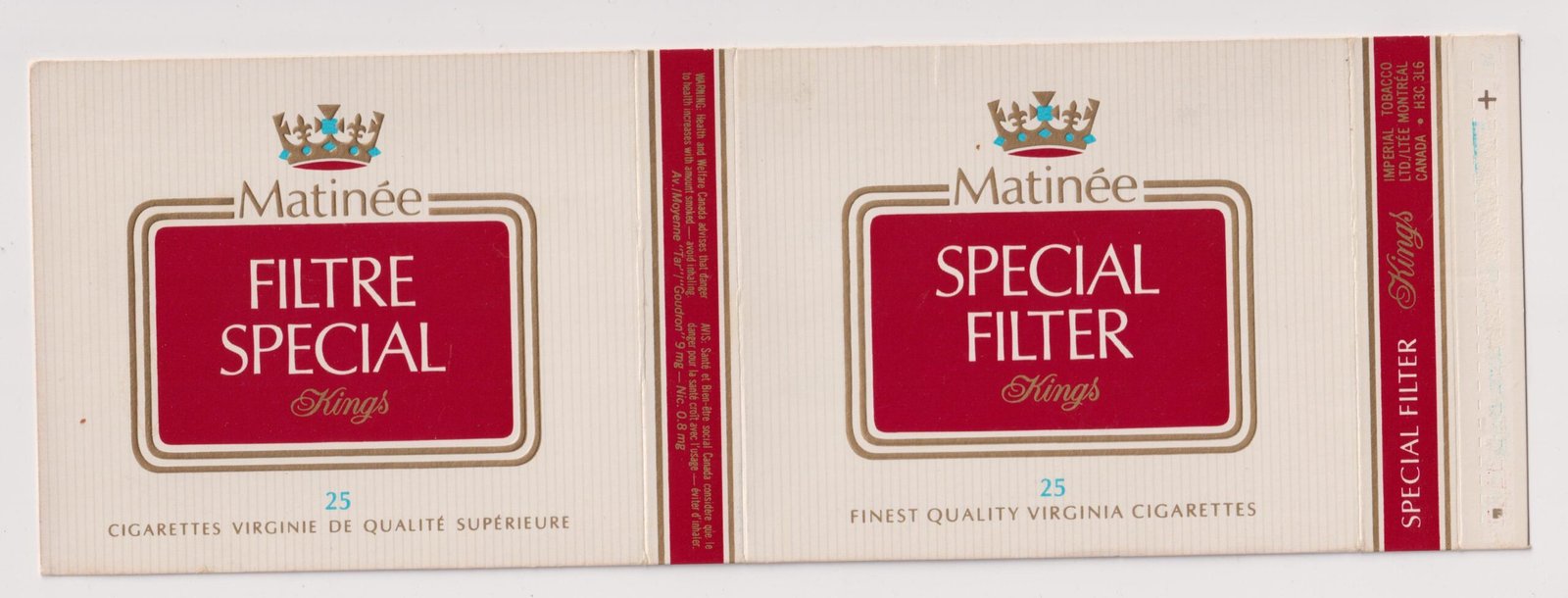 MARQUILLA MATINÉE ESPECIAL FILTER KINGS 25 CIGARRILLOS INDUSTRIA CANADA SOFT