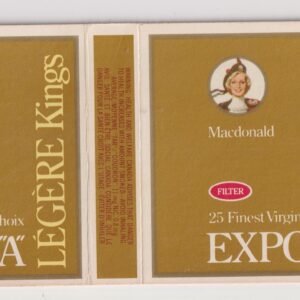 MARQUILLA MACDONALD EXPORT´´A´´ LIGTH KINGS 25 CIGARRILLOS INDUSTRIA CANADA SOFT
