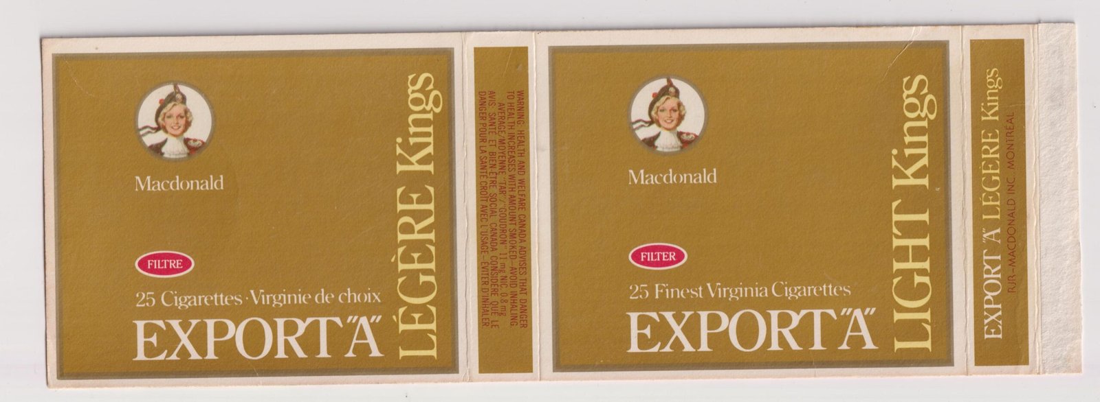 MARQUILLA MACDONALD EXPORT´´A´´ LIGTH KINGS 25 CIGARRILLOS INDUSTRIA CANADA SOFT