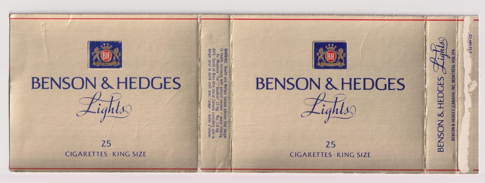 MARQUILLA BENSON & HEDGES 25 CIGARRILLOS INDUSTRIA CANADA SOFT