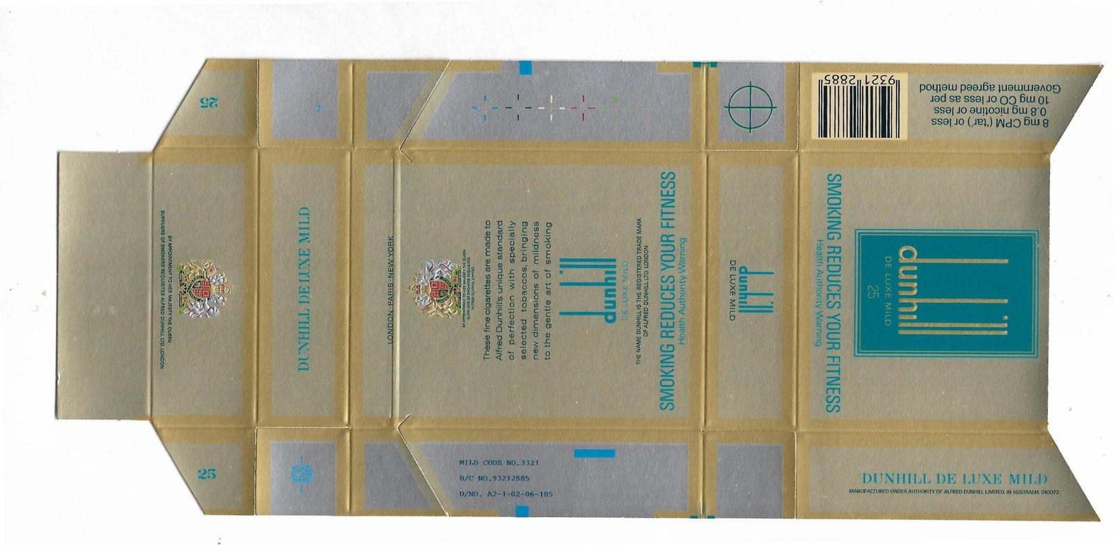 MARQUILLA DUNHILL 25 CIGARRILLOS DE AUSTRALIA BOX