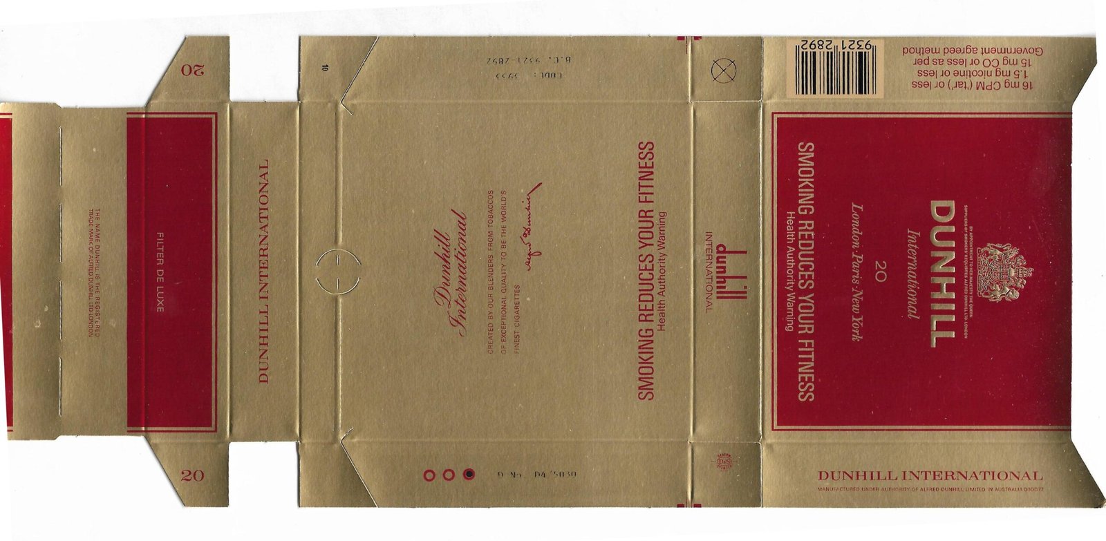 MARQUILLA DUNHILL 25 CIGARRILLOS DE AUSTRALIA BOX