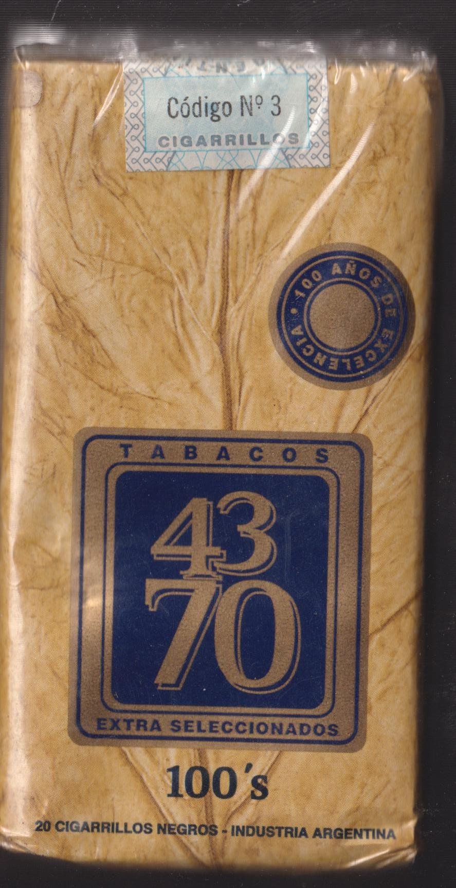 PAQUETE LLENO 43/70 100´S 20 CIGARRILLOS NEGROS