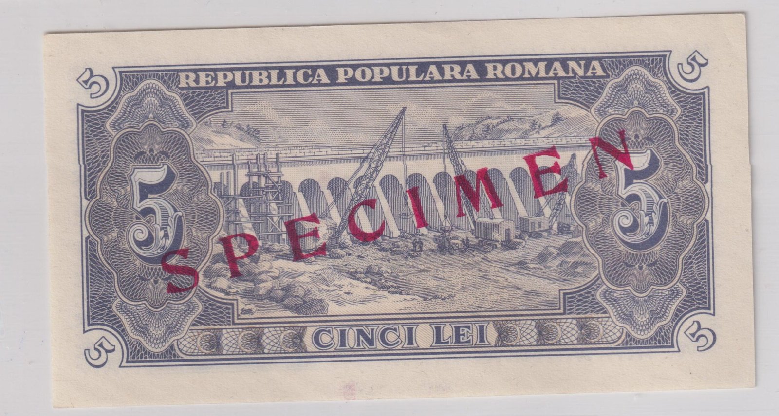 RUMANIA 5 LEI 1952 SPECIMEN UNC - Imagen 2