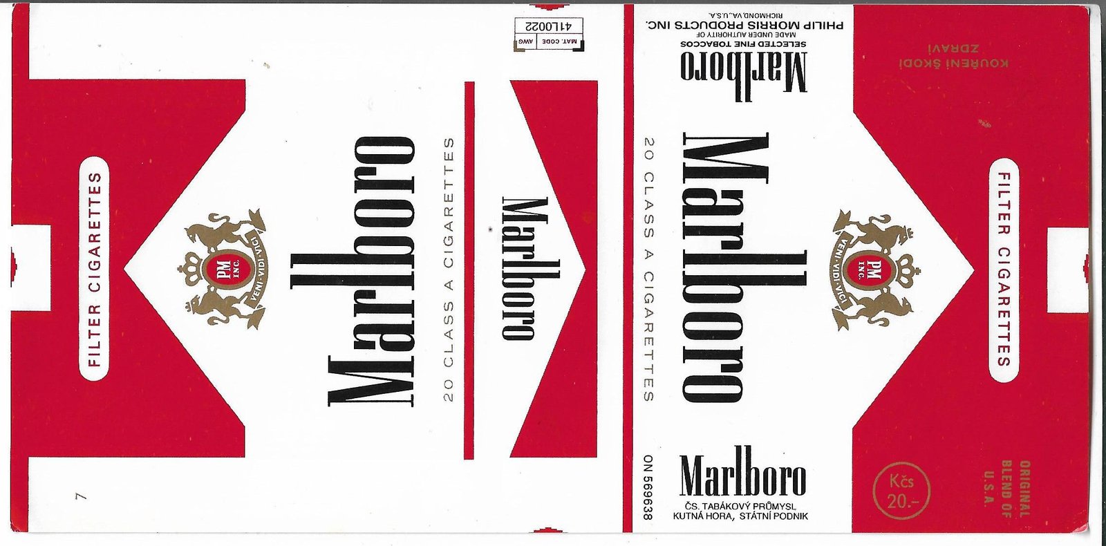 MARQUILLA MARLBORO 20 CIGARRILLOS INDUSTRIA CHECOSLOVAQUIA SOFT