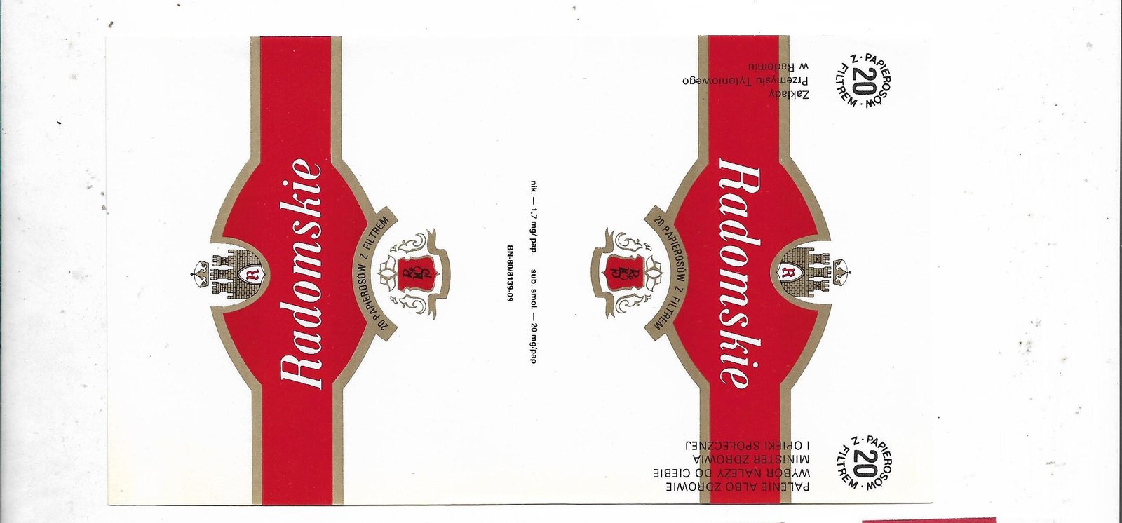 MARQUILLA RADOMSKIE 20 CIGARRILLOS INDUSTRIA CHECOSLOVAQUIA SOFT