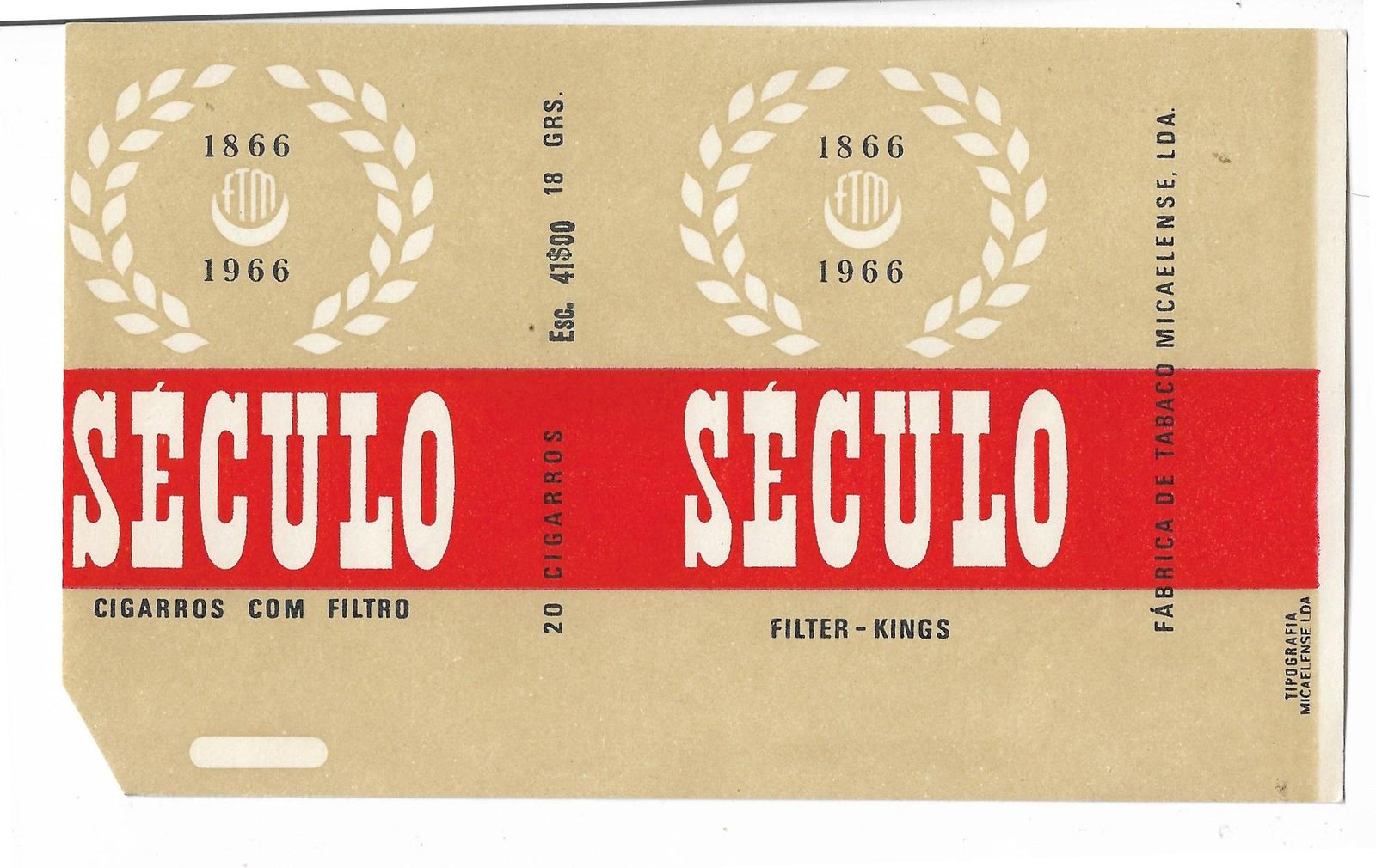 MARQUILLA SÉCULO 20 CIGARRILLOS INDUSTRIA PORTUGAL SOFT