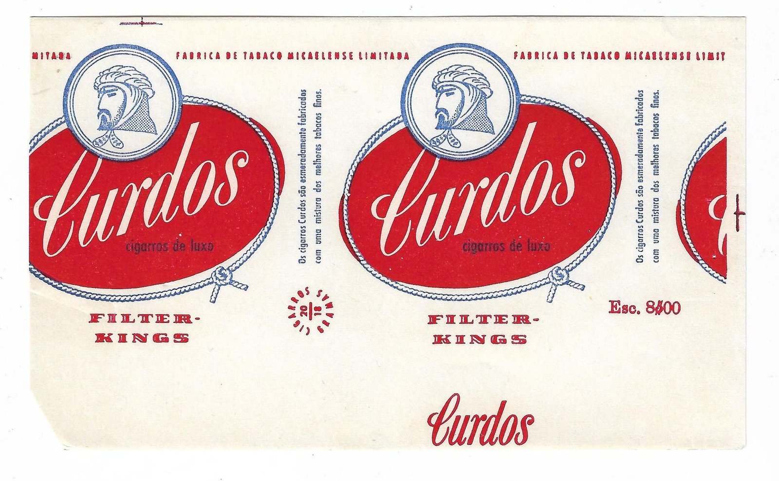 MARQUILLA CURDOS 20 CIGARRILLOS INDUSTRIA PORTUGAL SOFT