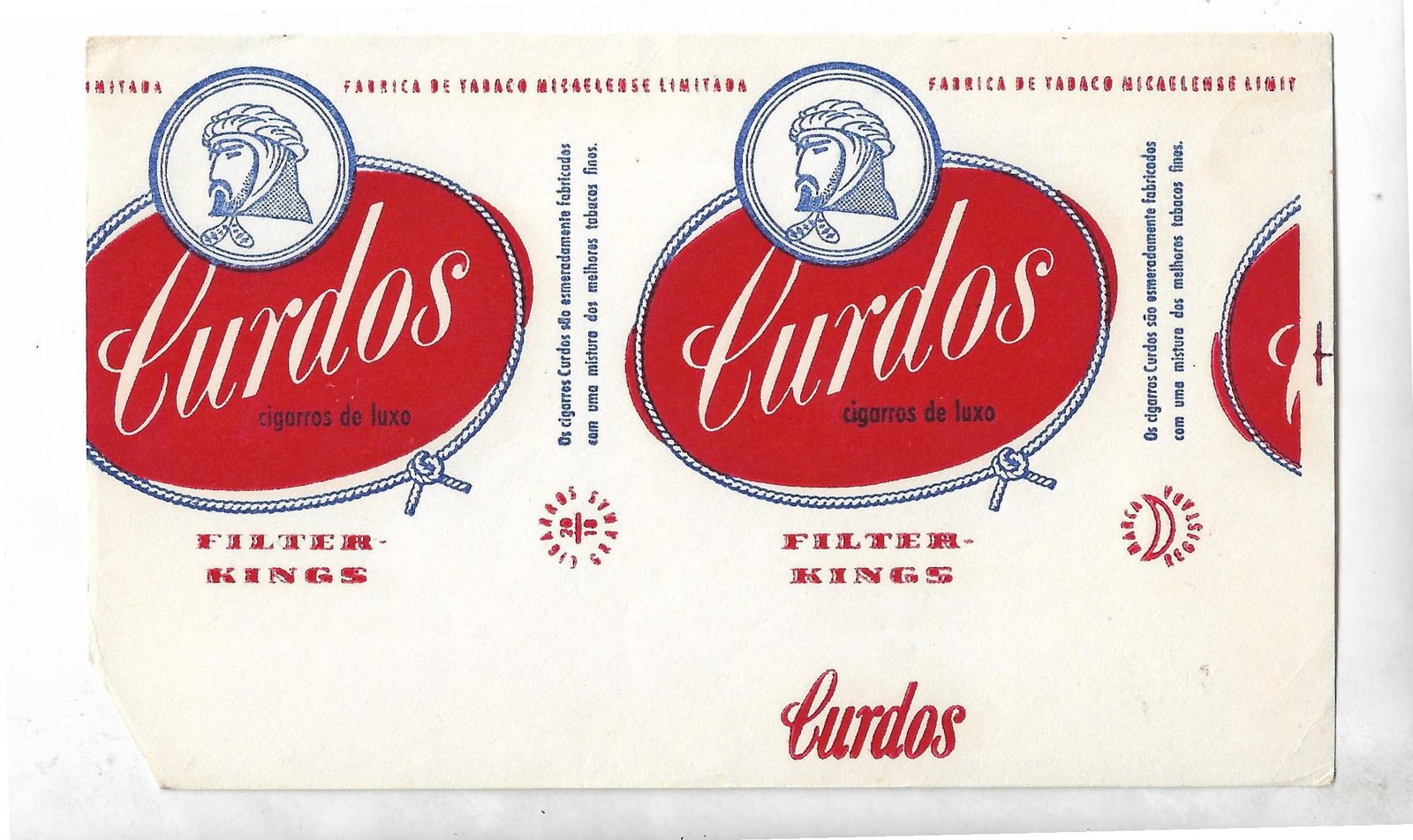 MARQUILLA CURDOS 20 CIGARRILLOS INDUSTRIA PORTUGAL SOFT