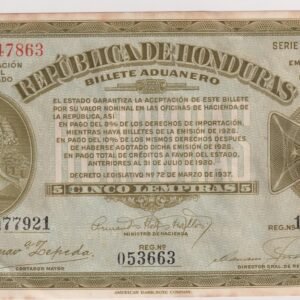 HONDURAS 5 LEMPIRAS 1937 PS 168 AU