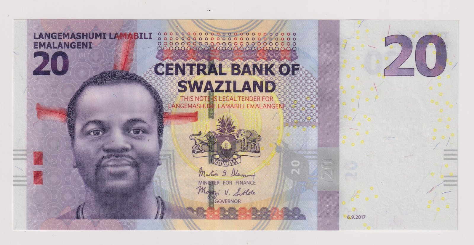 SWAZILAND 20 EMALANGENI 2017 P37c UNC
