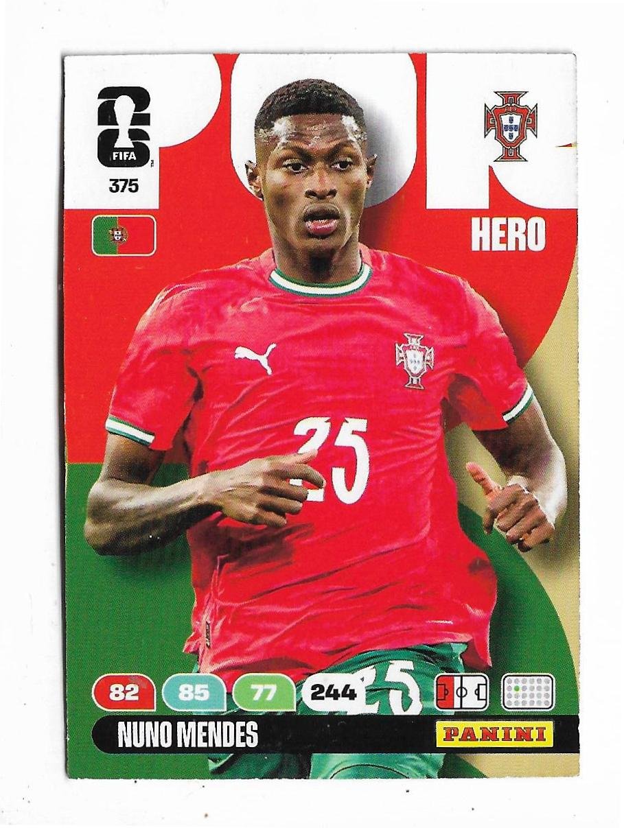 ADRENALYN OFFICIAL TRADING CARDS MUNDIAL 2026 NUNO MENDES N°375