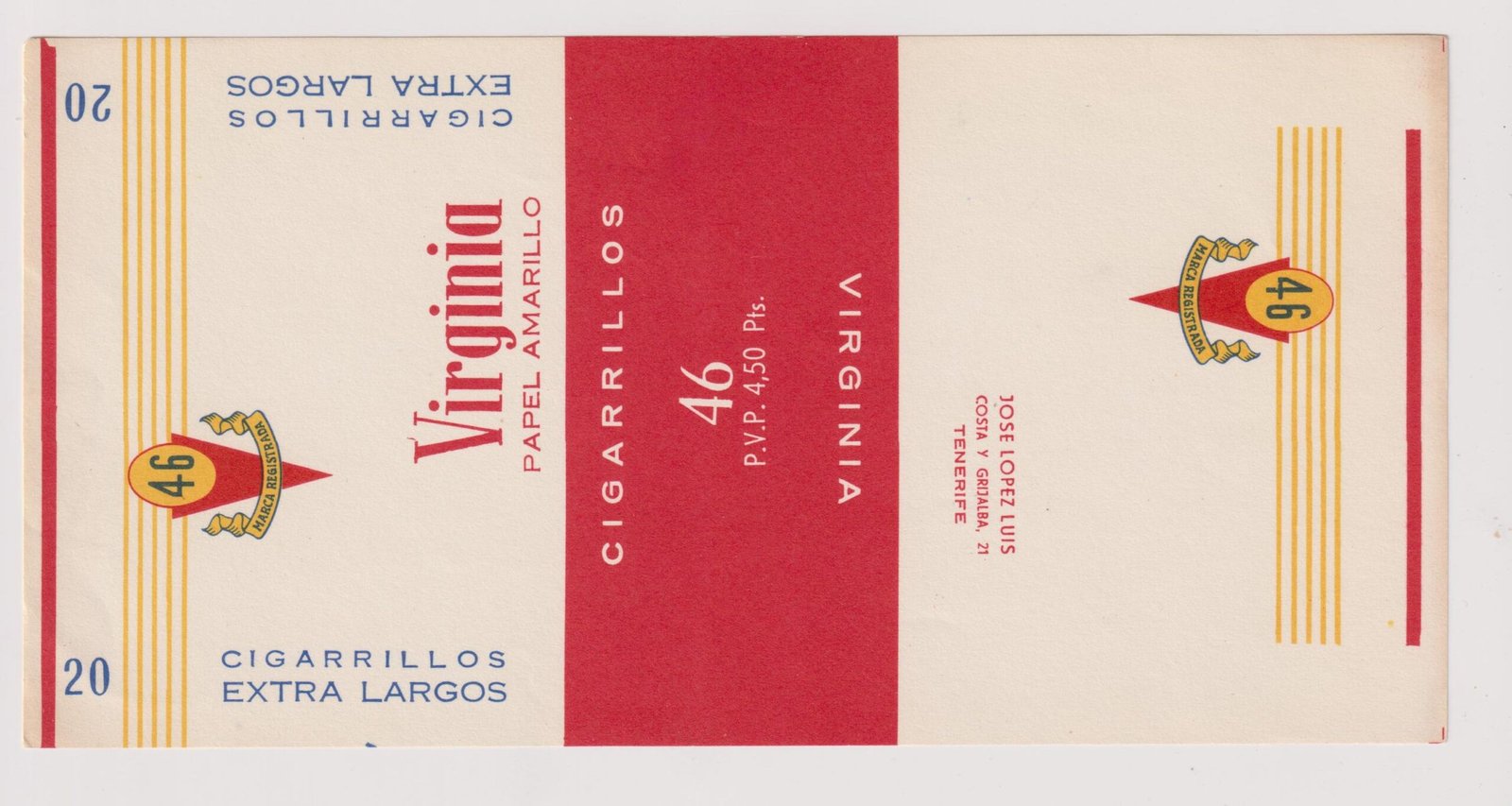 MARQUILLA VIRGINIA PAPEL AMARILLO 20 CIGARRILLOS DE ESPAÑA SOFT