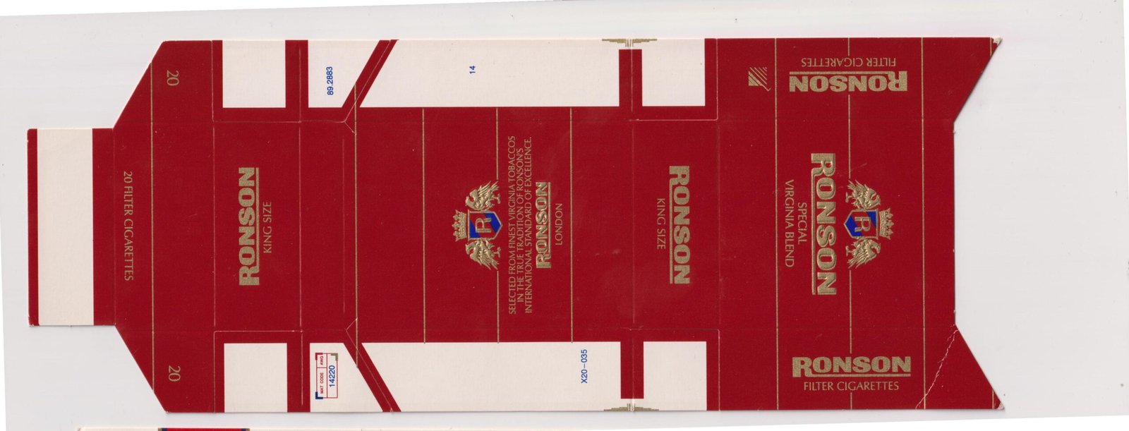MARQUILLA RONSON KING SIZE 20 CIGARRILLOS DE REINO UNIDO BOX